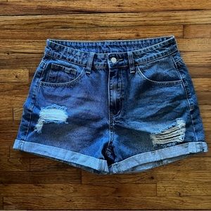 NWOT ripped, rolled hem denim shorts